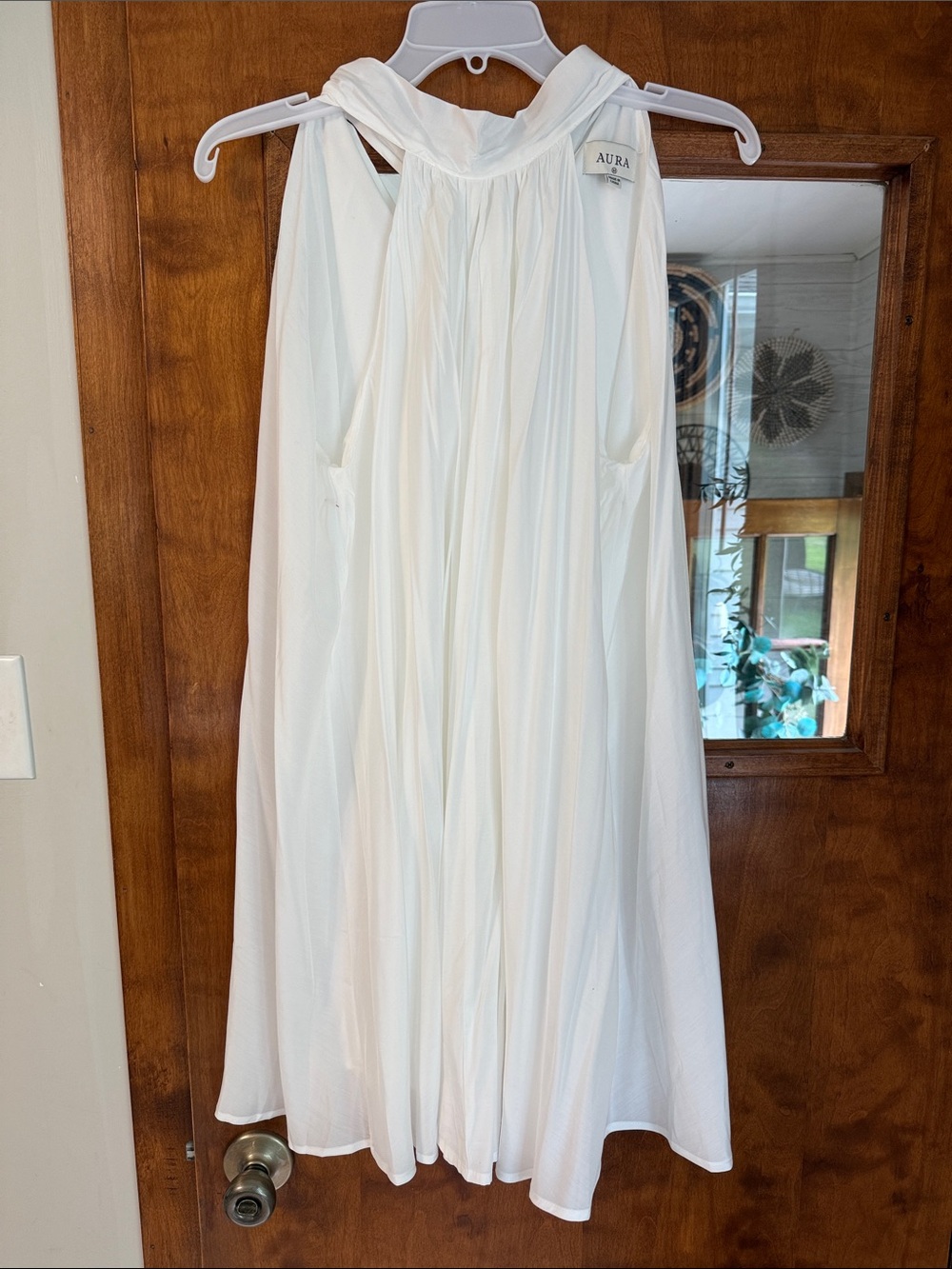 Aura White Halter Pleated Mini Dress